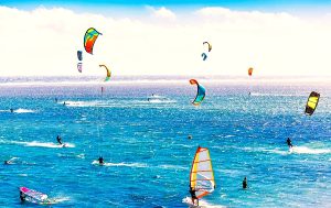 a beautiful view of kite surfing at Atlantis the palm