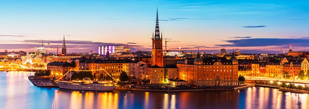 a splendid evening view Sweden historical coastal lines buidings