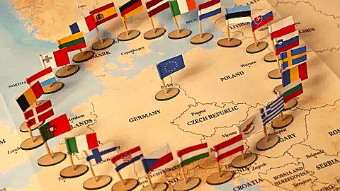 Schengen countries with map and Flags