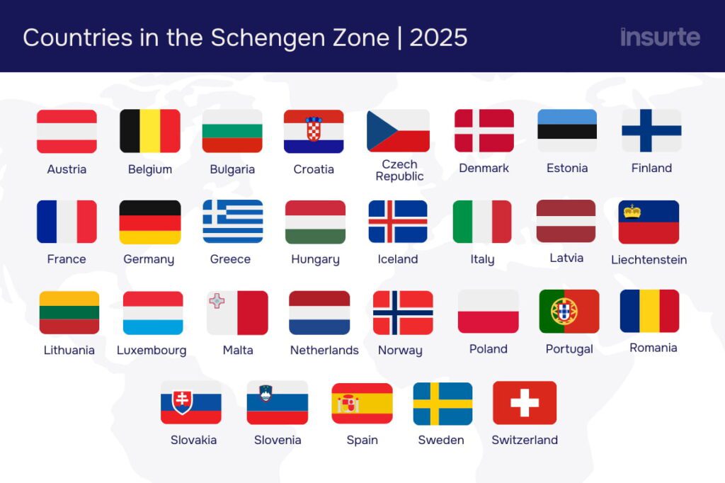 list of countries names with their flags of Schengen zone