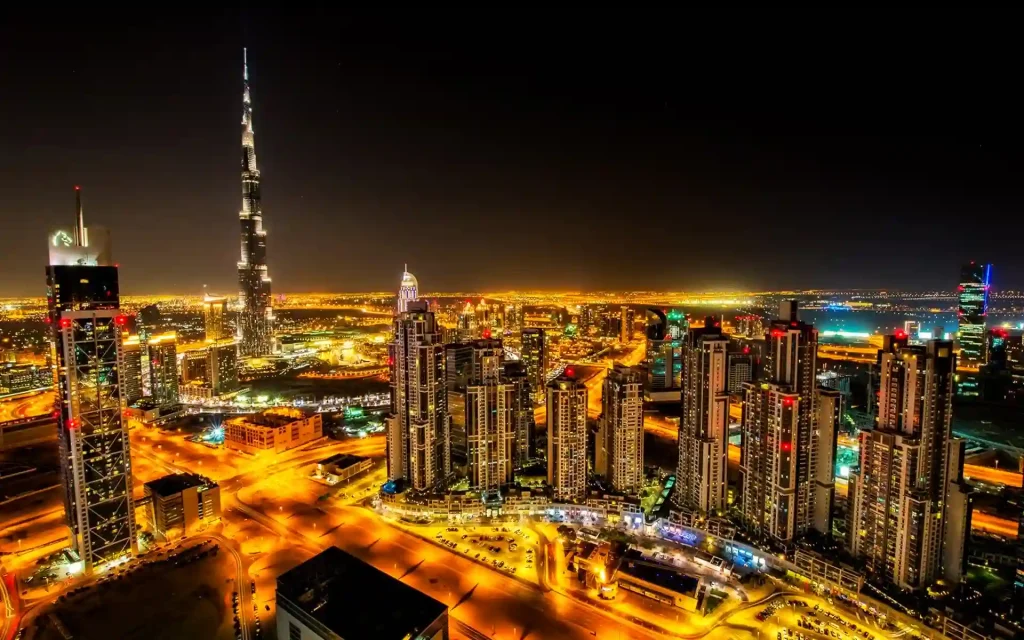 a stunning night view of dubai skylines